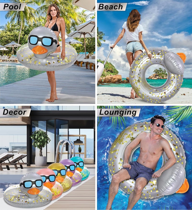 POZA Inflatable Duck Pool Float Tube- Heavy Duty Vinyl UV Resistant Confetti Pool Duck Floatie, Animal Pool Float Swim Ring Pool Inflatables for Kids and Adults for Beach, Party, Vacation - Image 3